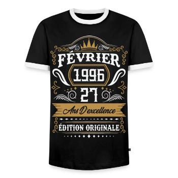 Février 1996 27 Ans Rétro Cadeau D'anniversaire - T-shirt contrasté Homme - noir/blanc - Devant - AI Model Female 172 light (172cm) & AI Model Male 178 light (178cm)