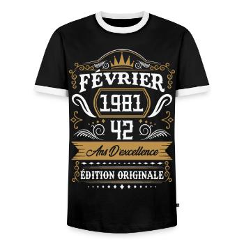 Février 1981 42 Ans Rétro Cadeau D'anniversaire - T-shirt contrasté Homme - noir/blanc - Devant - AI Model Female 172 light (172cm) & AI Model Male 178 light (178cm)