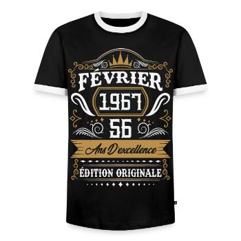 Février 1967 56 Ans Rétro Cadeau D'anniversaire - T-shirt contrasté Homme - noir/blanc - Devant - AI Model Female 172 light (172cm) & AI Model Male 178 light (178cm)