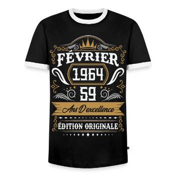 Février 1964 59 Ans Rétro Cadeau D'anniversaire - T-shirt contrasté Homme - noir/blanc - Devant - AI Model Female 172 light (172cm) & AI Model Male 178 light (178cm)