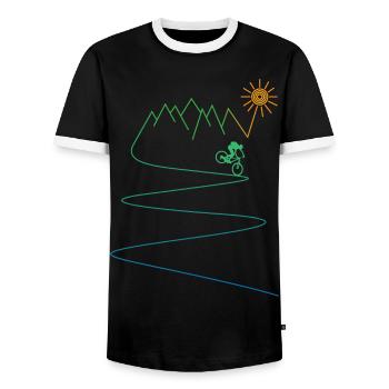 Mountain bike cycling bike mtb - Men's Ringer Shirt - black/white - Front - AI Model Female 172 light (172cm) & AI Model Male 178 light (178cm)