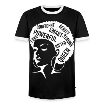 Afro Woman Powerful | Ich liebe mein Afrika - Männer Kontrast-T-Shirt - Schwarz/Weiß - Vorne - AI Model Female 172 light (172cm) & AI Model Male 178 light (178cm)