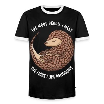 Plus je rencontre de gens, plus j’aime les pangolins - T-shirt contrasté Homme - noir/blanc - Devant - AI Model Female 172 light (172cm) & AI Model Male 178 light (178cm)