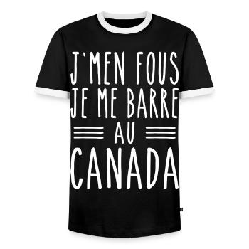 J'men fous je me barre au canada - T-shirt contrasté Homme - noir/blanc - Devant - AI Model Female 172 light (172cm) & AI Model Male 178 light (178cm)