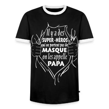 Papa Super-Héros - T-shirt contrasté Homme - noir/blanc - Devant - AI Model Female 172 light (172cm) & AI Model Male 178 light (178cm)