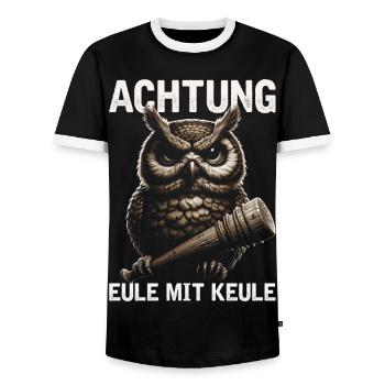Eulenmotiv Lustige Sprüche Schläger Eule mit Keule - Männer Kontrast-T-Shirt - Schwarz/Weiß - Vorne - AI Model Female 172 light (172cm) & AI Model Male 178 light (178cm)