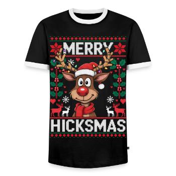 Reindeer Rudolph Red Nose - Christmas Gift - Men's Ringer Shirt - black/white - Front - AI Model Female 172 light (172cm) & AI Model Male 178 light (178cm)