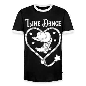 Line Dance Heart Lasso - Men's Ringer Shirt - black/white - Front - AI Model Female 172 light (172cm) & AI Model Male 178 light (178cm)