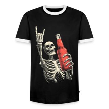 Skelett mit Flasche Party - Männer Kontrast-T-Shirt - Schwarz/Weiß - Vorne - AI Model Female 172 light (172cm) & AI Model Male 178 light (178cm)