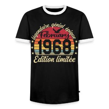 Février 1968 Anniversaire février 1968 Retro 1968 - T-shirt contrasté Homme - noir/blanc - Devant - AI Model Female 172 light (172cm) & AI Model Male 178 light (178cm)