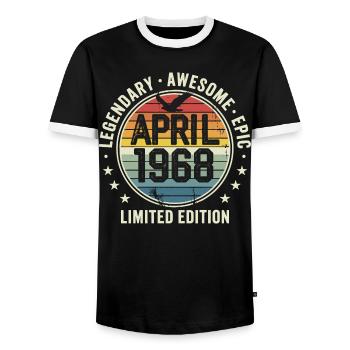 Limitierte Ausgabe April 1968 – Vintage-Design 1968 - Männer Kontrast-T-Shirt - Schwarz/Weiß - Vorne - AI Model Female 172 light (172cm) & AI Model Male 178 light (178cm)