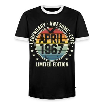 Limitierte Ausgabe April 1967 – Vintage-Design 1967 - Männer Kontrast-T-Shirt - Schwarz/Weiß - Vorne - AI Model Female 172 light (172cm) & AI Model Male 178 light (178cm)