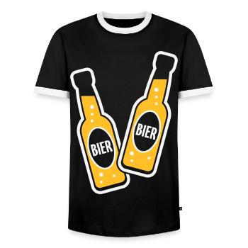 2 Bierflaschen Stoßen An (Bier Biertrinker NEG 2C) - Männer Kontrast-T-Shirt - Schwarz/Weiß - Vorne - AI Model Female 172 light (172cm) & AI Model Male 178 light (178cm)