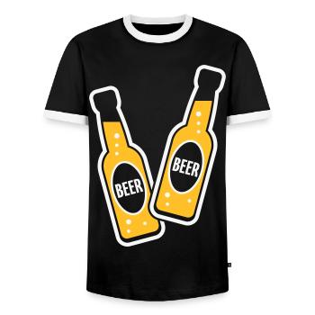 2 Toasting Beer Bottles (Beery / NEG 2C) - Men's Ringer Shirt - black/white - Front - AI Model Female 172 light (172cm) & AI Model Male 178 light (178cm)