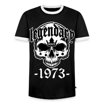 Les couleurs peuvent être modifiées | Légendaire depuis 1973 - T-shirt contrasté Homme - noir/blanc - Devant - AI Model Female 172 light (172cm) & AI Model Male 178 light (178cm)