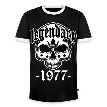 Les couleurs peuvent être modifiées | Crâne légendaire depuis 1977 - T-shirt contrasté Homme - noir/blanc - Devant - AI Model Female 172 light (172cm) & AI Model Male 178 light (178cm)