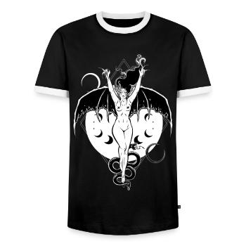 Bat Girl - Men's Ringer Shirt - black/white - Front - AI Model Female 172 light (172cm) & AI Model Male 178 light (178cm)