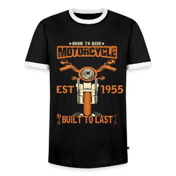 Né en 1955 Motard - T-shirt contrasté Homme - noir/blanc - Devant - AI Model Female 172 light (172cm) & AI Model Male 178 light (178cm)