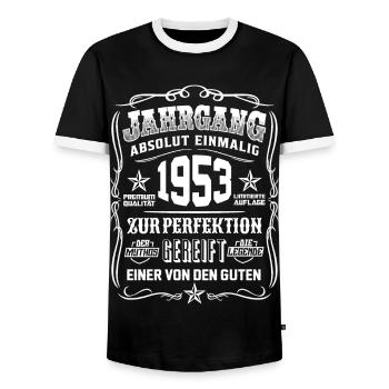 Jahrgang 1953 Geschenk 66. Geburtstag 66 jahre - Männer Kontrast-T-Shirt - Schwarz/Weiß - Vorne - AI Model Female 172 light (172cm) & AI Model Male 178 light (178cm)