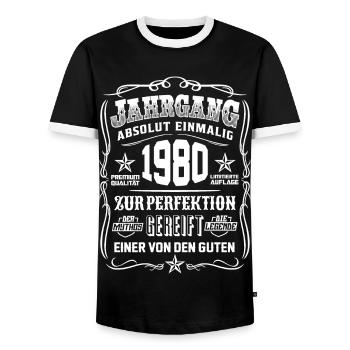 Jahrgang 1980 Geschenk 39. Geburtstag 39 jahre - Männer Kontrast-T-Shirt - Schwarz/Weiß - Vorne - AI Model Female 172 light (172cm) & AI Model Male 178 light (178cm)