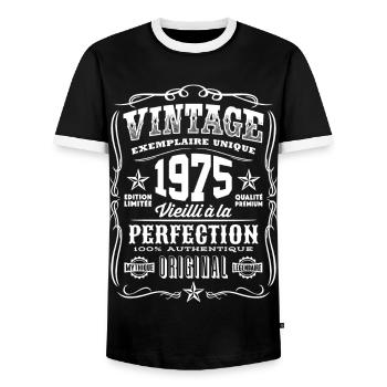 Vintage 1975 Cadeau Anniversaire 44 Ans - T-shirt contrasté Homme - noir/blanc - Devant - AI Model Female 172 light (172cm) & AI Model Male 178 light (178cm)