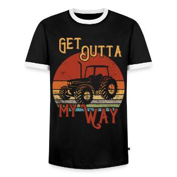 Get outta my way / Tractor - Men's Ringer Shirt - black/white - Front - AI Model Female 172 light (172cm) & AI Model Male 178 light (178cm)