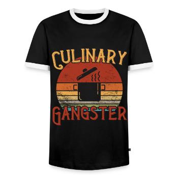 Gangster culinaire / Cuisine - T-shirt contrasté Homme - noir/blanc - Devant - AI Model Female 172 light (172cm) & AI Model Male 178 light (178cm)