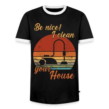 Soyez gentil - Je nettoie votre maison / Nettoyage - T-shirt contrasté Homme - noir/blanc - Devant - AI Model Female 172 light (172cm) & AI Model Male 178 light (178cm)