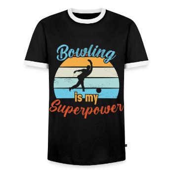 Bowling est mon superpouvoir / Bowling - T-shirt contrasté Homme - noir/blanc - Devant - AI Model Female 172 light (172cm) & AI Model Male 178 light (178cm)