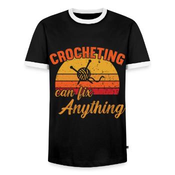 Crocheting can fix Anything / Crochet - Men's Ringer Shirt - black/white - Front - AI Model Female 172 light (172cm) & AI Model Male 178 light (178cm)