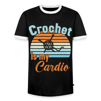 Crochet is my Cardio / Häkeln - Men's Ringer Shirt - black/white - Front - AI Model Female 172 light (172cm) & AI Model Male 178 light (178cm)