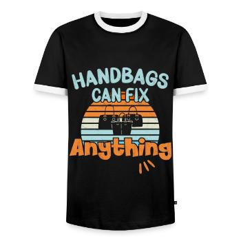 Handbags can fix Anything / Handbag Shopping - Men's Ringer Shirt - black/white - Front - AI Model Female 172 light (172cm) & AI Model Male 178 light (178cm)