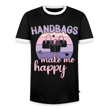 Handbags make me happy / Shopping Handbag - Männer Kontrast-T-Shirt - Schwarz/Weiß - Vorne - AI Model Female 172 light (172cm) & AI Model Male 178 light (178cm)