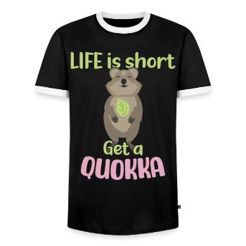 Life is Short - Get a Quokka / Grinsendes Quokka - Men's Ringer Shirt - black/white - Front - AI Model Female 172 light (172cm) & AI Model Male 178 light (178cm)