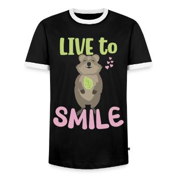 Live to Smile - Grinsendes Quokka - Männer Kontrast-T-Shirt - Schwarz/Weiß - Vorne - AI Model Female 172 light (172cm) & AI Model Male 178 light (178cm)