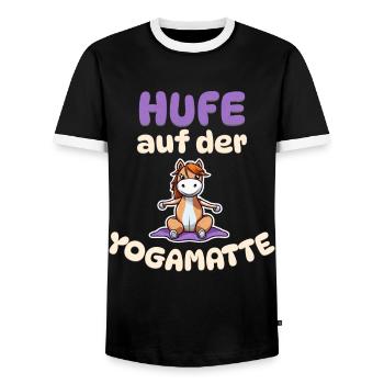 Hufe auf der Yoga Matte - Pferde Yoga - Männer Kontrast-T-Shirt - Schwarz/Weiß - Vorne - AI Model Female 172 light (172cm) & AI Model Male 178 light (178cm)