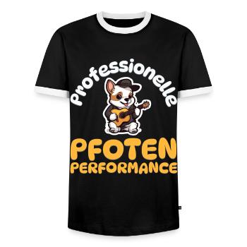 Professionelle Pfoten Performance - Hunde Gitarre - Männer Kontrast-T-Shirt - Schwarz/Weiß - Vorne - AI Model Female 172 light (172cm) & AI Model Male 178 light (178cm)