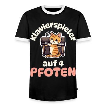 Klavierspieler auf 4 Pfoten - Katzen Klavier - Männer Kontrast-T-Shirt - Schwarz/Weiß - Vorne - AI Model Female 172 light (172cm) & AI Model Male 178 light (178cm)