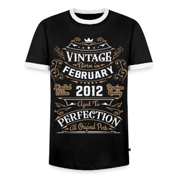 Jahrgang Februar 2012, Retro Geburtstagsgeschenk - Männer Kontrast-T-Shirt - Schwarz/Weiß - Vorne - AI Model Female 172 light (172cm) & AI Model Male 178 light (178cm)