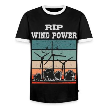 Wind Power RIP, No to Wind Energy - Men's Ringer Shirt - black/white - Front - AI Model Female 172 light (172cm) & AI Model Male 178 light (178cm)