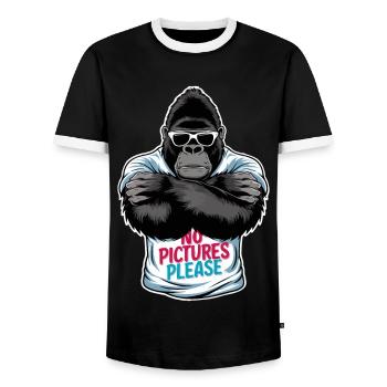 No pictures please - Men's Ringer Shirt - black/white - Front - AI Model Female 172 light (172cm) & AI Model Male 178 light (178cm)