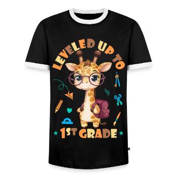 Surclassé en 1ère classe - Funny Giraffe - T-shirt contrasté Homme - noir/blanc - Devant - AI Model Female 172 light (172cm) & AI Model Male 178 light (178cm)