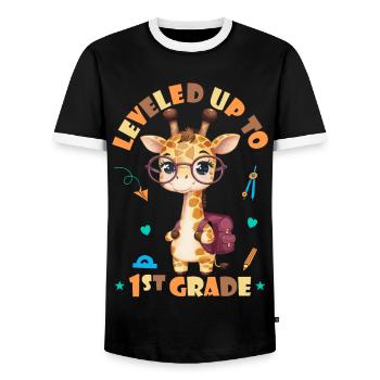 Surclassé en 1ère classe - Funny Giraffe - T-shirt contrasté Homme - noir/blanc - Devant - AI Model Female 172 light (172cm) & AI Model Male 178 light (178cm)
