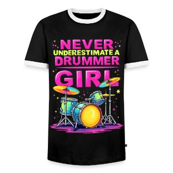 Never Underestimate a Drummer Girl - Men's Ringer Shirt - black/white - Front - AI Model Female 172 light (172cm) & AI Model Male 178 light (178cm)