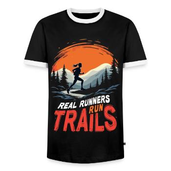 Real Runners Run Trails - Trail Running - T-shirt contrasté Homme - noir/blanc - Devant - AI Model Female 172 light (172cm) & AI Model Male 178 light (178cm)