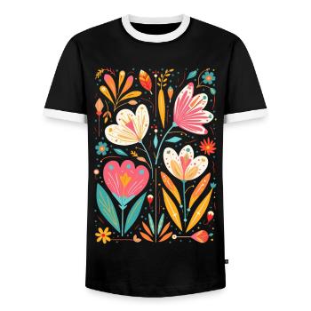 Motif floral Otomi Art culturel - T-shirt contrasté Homme - noir/blanc - Devant - AI Model Female 172 light (172cm) & AI Model Male 178 light (178cm)