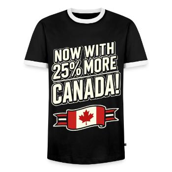 Maintenant avec 25 % plus de Canada – Satire des tarifs commerciaux - T-shirt contrasté Homme - noir/blanc - Devant - AI Model Female 172 light (172cm) & AI Model Male 178 light (178cm)