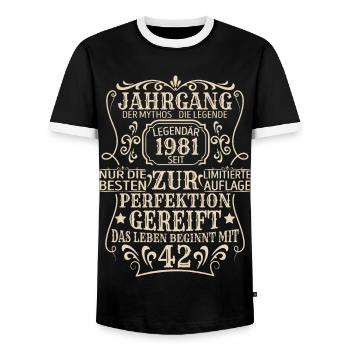 Geburtstagsgeschenk Geboren 1981 42 Jahre - Männer Kontrast-T-Shirt - Schwarz/Weiß - Vorne - AI Model Female 172 light (172cm) & AI Model Male 178 light (178cm)