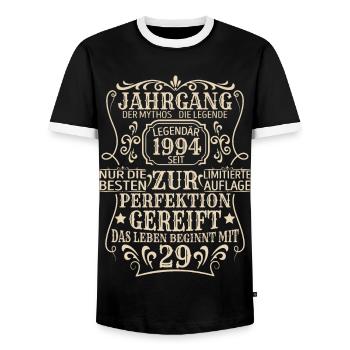 Geburtstagsgeschenk Geboren 1994 29 Jahre - Männer Kontrast-T-Shirt - Schwarz/Weiß - Vorne - AI Model Female 172 light (172cm) & AI Model Male 178 light (178cm)