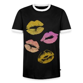 Glitzer Lippen - Männer Kontrast-T-Shirt - Schwarz/Weiß - Vorne - AI Model Female 172 light (172cm) & AI Model Male 178 light (178cm)